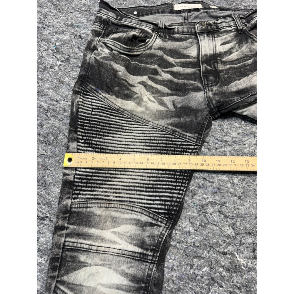 Evolution In Design Mens 36x32 Moto Biker Jeans Black Grey Acid Wash Slim Fit - Picture 3 of 13